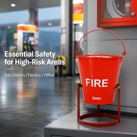 Seau à eau et à sable en métal de 10 L avec couvercle, robuste, en acier galvanisé, pour la lutte contre les incendies, pour la sécurité des stations-service industrielles