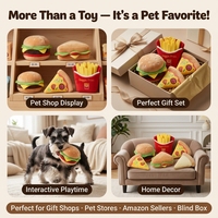 Jouets à mâcher pour chiens en forme de nourriture, personnalisés OEM, durables, écologiques, saveur poulet, en peluche, en vrac, ensemble de hamburgers, frites et pizzas qui couinent