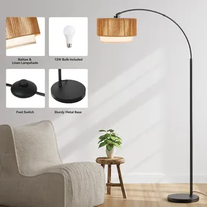 Boho Rattan Floor <b>Lamp</b> Plug in Black Floor <b>Lamp</b> Designer Floor <b>Lamp</b> Decorative Floor <b>Lamp</b> for Living Room - Product Image 5