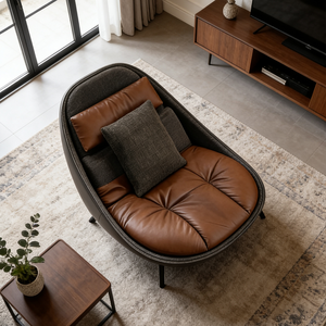 Poltrona Moderna di Lusso in <span class=keywords><strong>Pelle</strong></span>, Ergonomica Girevole, Comoda Poltrona Imbottita per Soggiorno, Seduta Divano - Product Image 6
