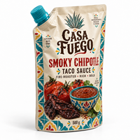 Sachet refermable imprimé sur mesure avec bec verseur pour sauce Taco Chipotle fumée 500g, emballage de condiment mexicain avec fermeture éclair
