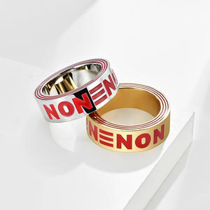 Hip Hop Style Gold Plated Letter <b>Ring</b> Non Trendy Unisex Fashion Jewelry Gift Occasion Steel Color Gold Color K R480 - Product Image 2