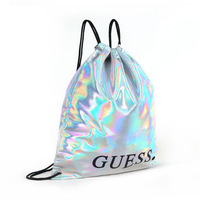 Irisé souple PU sac à Dos de Cordon Argent PU Sac À Cordon