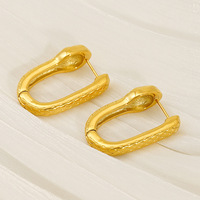 Boucles d'oreilles créoles rectangulaires motif serpent 29x20mm, texture écaille œil rouge, en acier inoxydable 304 plaqué or 18K sous vide, bijoux statement serpent