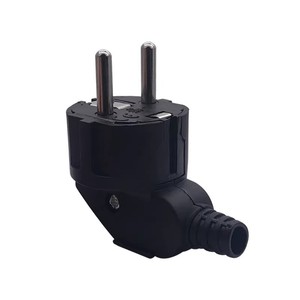 Coude noir blanc <span class=keywords><strong>prise</strong></span> EU Schuko Type F 16A 250V 2 broches côté connecteur mis à la terre assemblage <span class=keywords><strong>prise</strong></span> de courant européenne droite en cuivre - Product Image 3