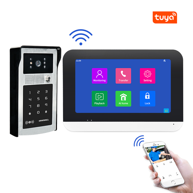 1080P IP Monitor Wireless Video Intercom System with Password / ID Card Wired Door Bell Waterproof Interphone Video Door Phone