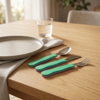 Ensemble cuillère et fourchette en silicone et acier inoxydable pour bébés et tout-petits, outil d'alimentation de voyage, entraînement à la table, sans BPA, écologique