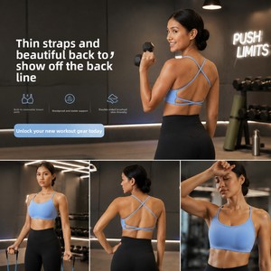Nouveau haut de yoga avec bretelles <span class=keywords><strong>spaghetti</strong></span>, soutien-gorge de sport respirant pour femme, vêtement de fitness d'été en Spandex/Nylon, soutien léger DW399 - Product Image 2