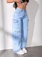 Jeans amples à jambes larges pour femmes, jeans en coton extensible, jeans de travail multi-poches pour femmes