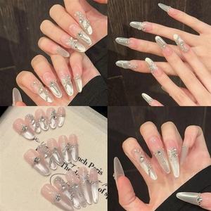 Nouvelles Faux Ongles Courts à Couverture Complète, Design Coloré, <span class=keywords><strong>Manucure</strong></span> Française, Fleurs 3D Faites à la Main, à Presser, pour l'Été - Product Image 4
