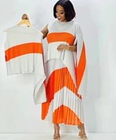Ensemble 2 pièces plissé Miyake pour femme, grande taille, col rond, manches irrégulières, blocs de couleur, décontracté, haute qualité, été