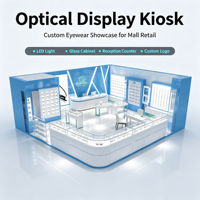 Kiosque d'opticien personnalisé pour centre commercial, vitrine LED pour lunettes, mobilier complet pour magasin d'opticien, présentoir mural pour lunettes
