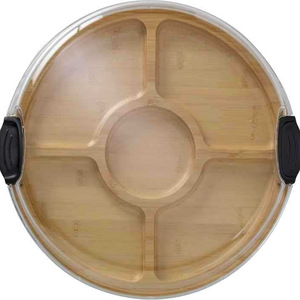Bandeja de comida dividida de bambú con cubierta acrílica, plato cuadrado para queso con conservación del calor para uso en hoteles - Product Image 2