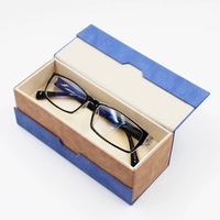 Étui à lunettes rigide double couche tendance à motif uni avec double compartiment de rangement et design carré magnétique à deux sections