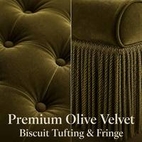 Canapé modulaire 2 places de luxe moderne haut de gamme en velours vert olive avec capitonnage et franges brossées, support de dessin CAO, VIP