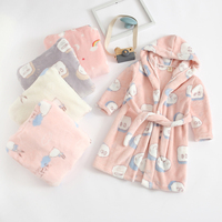 Peignoir en flanelle thermique unisexe confortable avec capuche pour l'automne, design de dessin animé mignon, vêtements de nuit pour bébé garçon et fille
