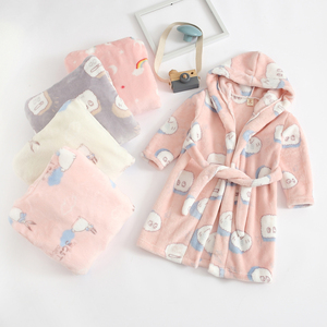 Mantel mandi flanel uniseks, pakaian tidur anak desain hewan lucu dengan tudung untuk musim dingin anak laki-laki dan perempuan