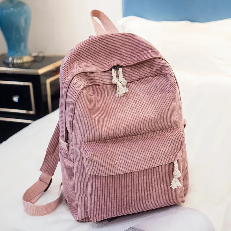 큰 용량 성격 ulzzang 핑크 학생 코듀로이 십대 가방 배낭 학교 가방 소녀 2021