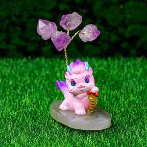 GEM Décoration d'arbre en cristal porte-bonheur Dragonet Base Cristal naturel Pierre concassée Vie Améthyste Décoration d'arbre - Product Image 4