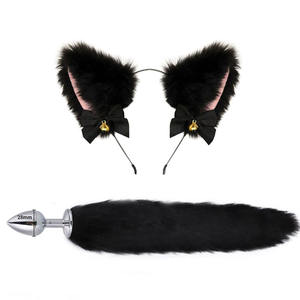 Lindo gato erótico conjunto de dos piezas de cola larga tapones anales bandas para el cabello BDSM accesorios de vestir juguetes sexuales - Product Image 3
