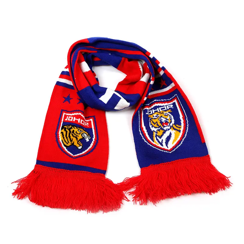 Wholesale OEM High Quality Custom Design Jacquard Acrylic Knitted Sports Soccer Club Fan Football Scarf with Tassel/Fringes