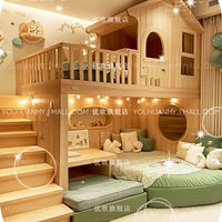 Lit superposé en bois massif pour enfants, style maison d'arbre, double taille, multifonctionnel, avec bureau surélevé sur mesure