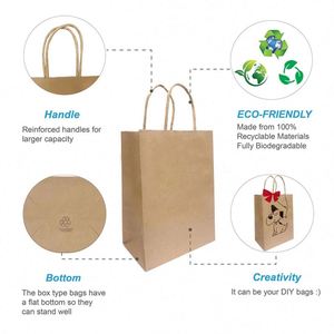 Custom logo Plain Brown Kraft Paper <b>Bags</b> with Twisted Handles 5.3x3.5x8.5 Inches - Product Image 4