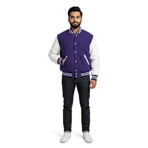 Chaqueta Varsity Personalizada con Cuello Alto y Logotipo Frontal para Hombre, 100% Algodón, Transpirable, de Alta Calidad, para Invierno, Tallas Grandes - Product Image 1