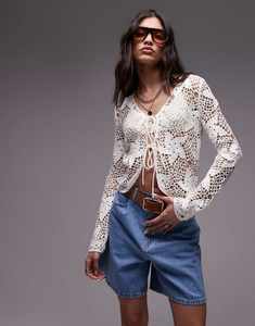 Maglione da donna in <span class=keywords><strong>cotone</strong></span> <span class=keywords><strong>bianco</strong></span> all'uncinetto vestiti stile uncinetto <span class=keywords><strong>Cardigan</strong></span> coprente da spiaggia bohémien - Product Image 1