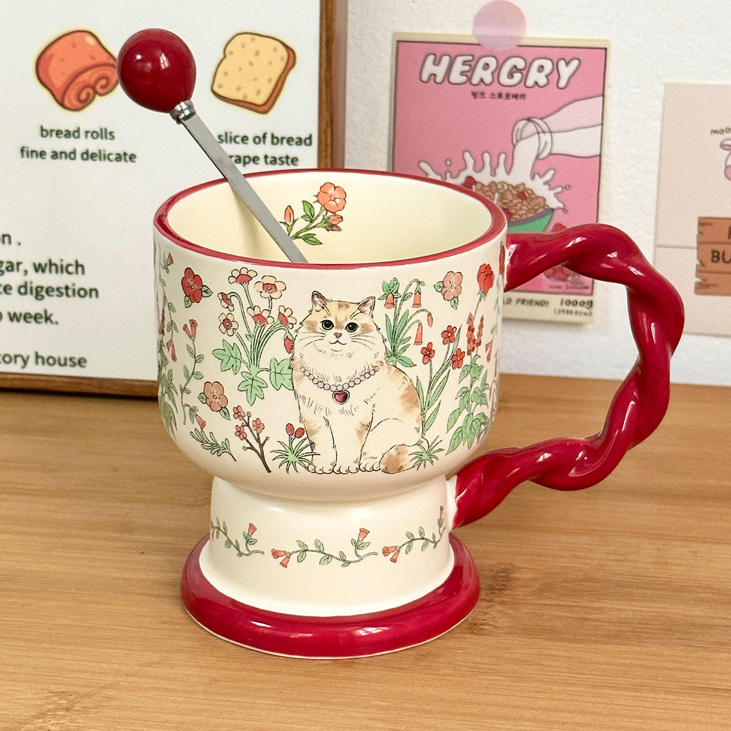 [Spherical Spoon] Stem Glass - Floral Cat