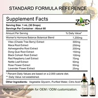 Gouttes botaniques pour l'équilibre hormonal des femmes |   Vitex Maca Ashwagandha 1200mg |   9 extraits botaniques 60 mL |   30 gouttes par jour