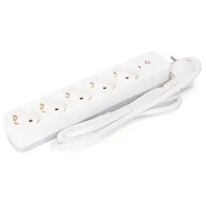 Regleta de 5 enchufes con interruptor, 1,5 m, 3G, 1,5 mm, blanca y gris; ideal para múltiples dispositivos eléctricos en casa u - Product Image 1