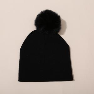 Gorro con pompón de piel sintética adornado, <span class=keywords><strong>tejido</strong></span> de algodón <span class=keywords><strong>turbante</strong></span>, gorro cálido de invierno, gorros tejidos de chenilla <span class=keywords><strong>para</strong></span> bebés - Product Image 5
