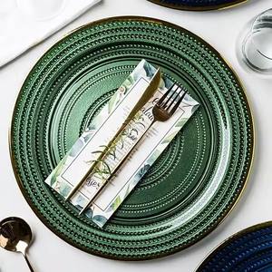 Ensemble d'assiettes à dîner en verre doré de 13 pouces au design <span class=keywords><strong>vintage</strong></span> de luxe pour la décoration de mariage et les cérémonies majeures - Product Image 1