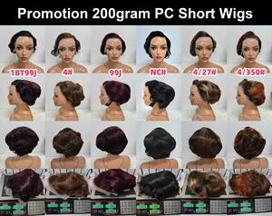 Promotion Letsfly 26$ Perruques Courtes Ondulées Bob en Dentelle Complète 5x5 13x4 Lace Frontal Pixie Cut 200 grammes Cheveux Humains - Product Image 4