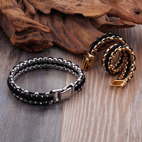Bracelet jonc tressé en acier inoxydable plaqué or de haute qualité pour homme, style punk, étanche, avec chaîne torsadée