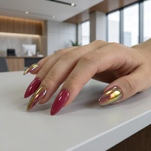 24 <span class=keywords><strong>Uñas</strong></span> Postizas Medianas Almendradas Metálicas Cromadas Brillantes con Diseños Surtidos, Cobertura Completa, Reutilizables, Venta al por Mayor - Product Image 3