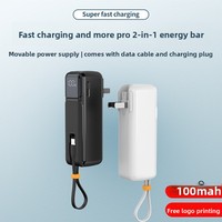 Batterie externe C8-Mini avec prise AC, 10 000 mAh, en plastique de haute qualité, câble USB-C intégré, compacte et portable, prenant en charge la charge rapide bidirectionnelle