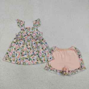 GSSO2180 rts ชุดเด็กผู้หญิงลายดอกสีส้ม ชุดขายส่งเด็ก ชุดแขนสั้น เด็กผู้หญิง - Product Image 1
