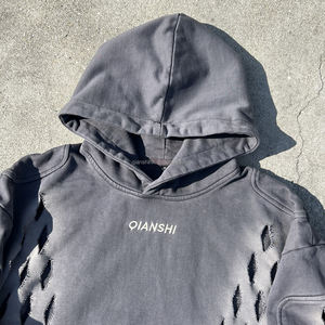 Sudadera con Capucha Premium de Estilo Urbano, Logotipo Bordado, Impresión de Alta Densidad, Estilo Holgado, Lavado Ácido, Desgastado, para Hombre - Product Image 3