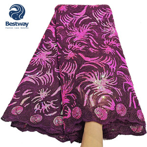 2021 encaje de red suave africano elegante tela de secuencia de Color blanco encaje brillante Venta caliente - Product Image 5