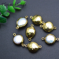 Perles d'eau douce naturelles plaquées or, Double suspension, rondes irrégulières en forme de goutte d'eau, perles amples, vente en gros, 10 pièces