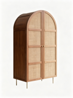 Armoire Moderne Autoportante en Bois Courbé avec 3 Portes Shaker et 4 Tiroirs, Gain de Place, Portable, Écologique, Meuble de Rangement pour la Maison
