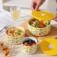Ensemble de bols en céramique citron mignon avec couvercle bols à soupe pour micro-ondes récipients hermétiques pour le stockage des aliments pour les repas