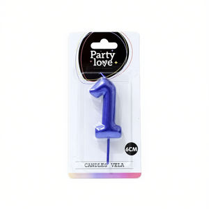 Bougie d'anniversaire bleue numéro 1 Party Love 6 cm pour décoration de gâteau - Product Image 2