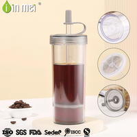 Tasse à paille réutilisable double paroi en plastique avec séparateur à thé et couvercle, personnalisable avec logo, idéale pour les activités de plein air – Meilleure vente