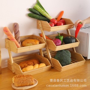 Panier de rangement multi-niveaux en bois Lu Min pour fruits, légumes et organisation de la cuisine, 2 ou 3 niveaux - Product Image 2