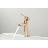 Robinet de lavabo moderne simple en cuivre à installation monotrou, finition or zirconium, à bec droit