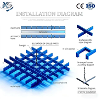 Panel Langit-langit Grid Logam Baja Hitam Tahan Api & Tahan Air Kelas-A untuk Sistem Langit-langit Gantung Penggunaan Hotel