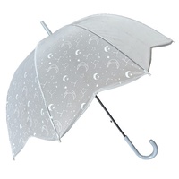 Parapluie droit transparent écologique YS-1128 en POE avec bord festonné, impression holographique laser étoile et lune, parapluie bulle en POE